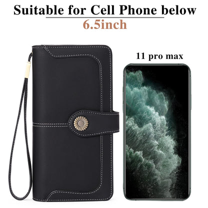 FALAN MULE Women's Wallet Leather RFID Blocking Large Capacity Trifold Ladies Wallet Wristlet Clutch Card Holder