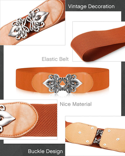 SATINIOR 6 Pieces Women Wide Stretchy Waist Belt Retro for Dress Elastic Belt with Buckle PU Leather Vintage