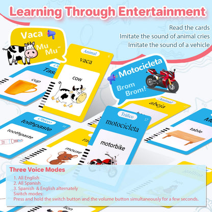 Spanish & English Talking Flash Cards for Toddler, Bilingual Flash Cards Learning Montessori Toys with 224 Sight Words, Speech Therapy Toys for Children Sensory Preschool Education