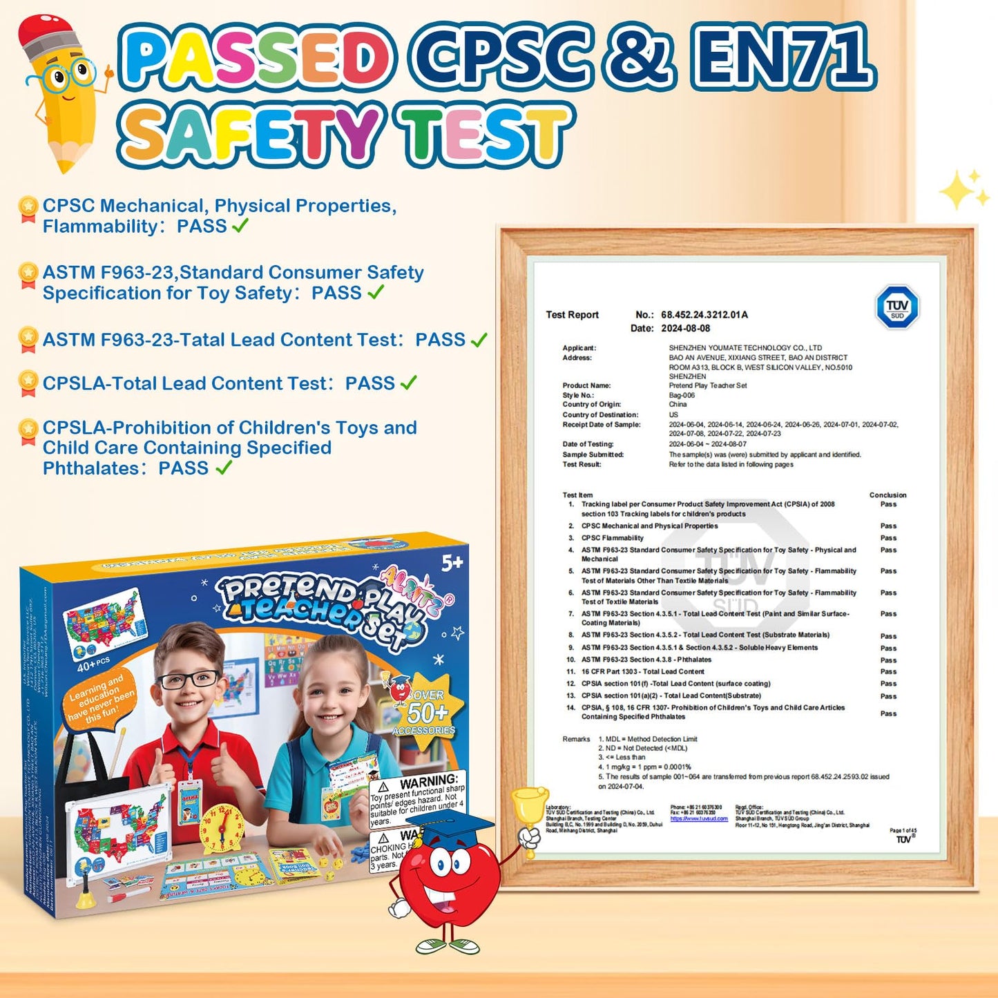 Alritz Pretend Teacher Playset, Role Pretend Play Kids School Toys Kit Include Map, Calendar, White Board Boys Girls Toys, Birthday Gift for Ages 5 6 7 8 9 10 11 12 13+
