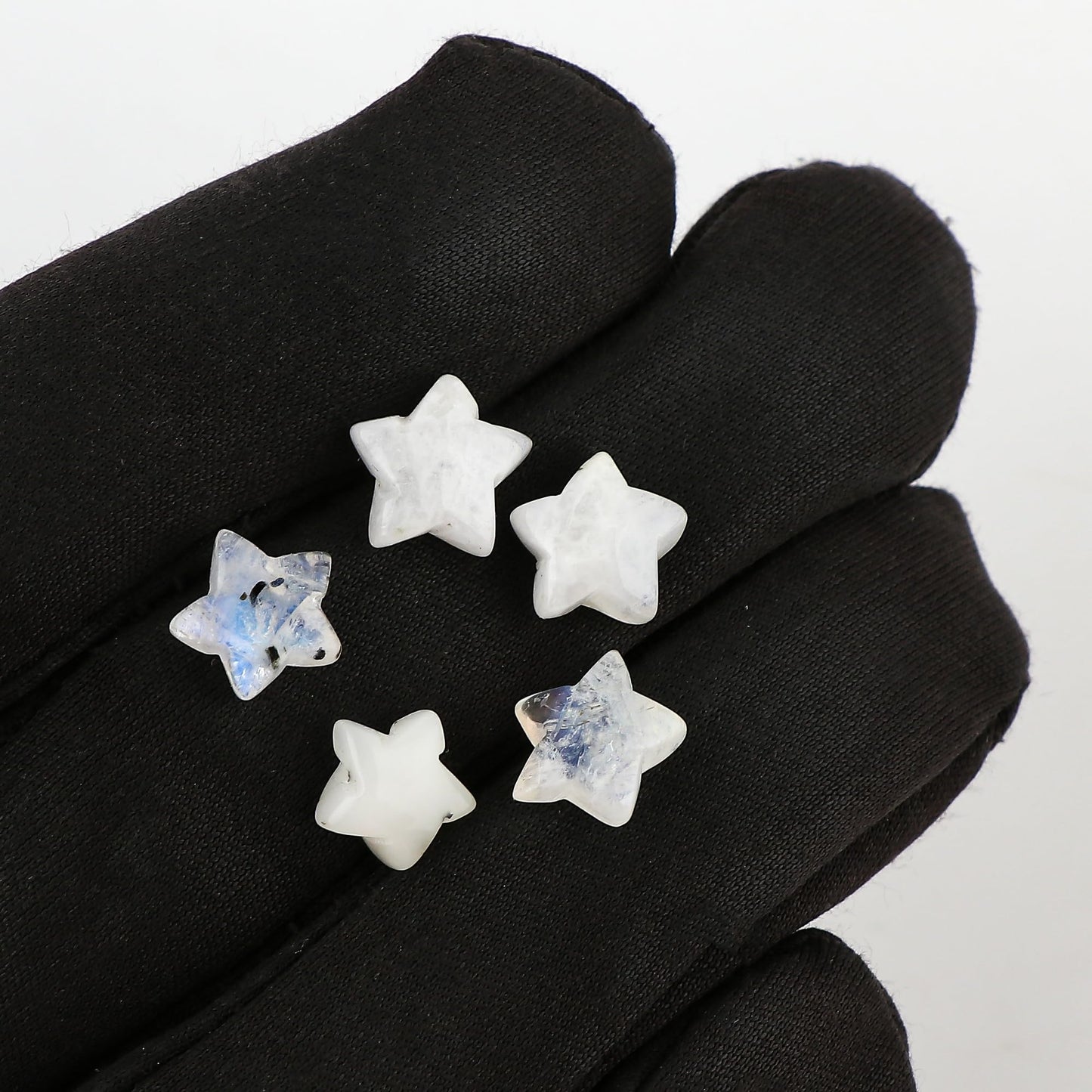 CRYSTALINES 5pcs, Wholesale Natural Rainbow Moonstone Gemstones, Bulk Star Shape Stones, Assorted Loose Supply, DIY Craft-Jewelry Making, Chakra Healing Crystals, Gem Collection, 8-10mm