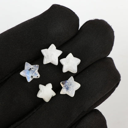 CRYSTALINES 5pcs, Wholesale Natural Rainbow Moonstone Gemstones, Bulk Star Shape Stones, Assorted Loose Supply, DIY Craft-Jewelry Making, Chakra Healing Crystals, Gem Collection, 8-10mm