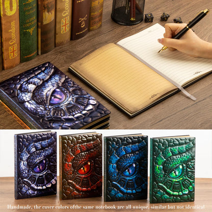 FEIDIAO Vintage Dragon Eye Notebook DND Embossed Notebook, 3D PU Leather Travel Journal with Ballpoint Pen & Pen Sleeve,Hardcover A5 Journal,Hardcover Liner Diary,Writing Gift for Men&Women (Red)
