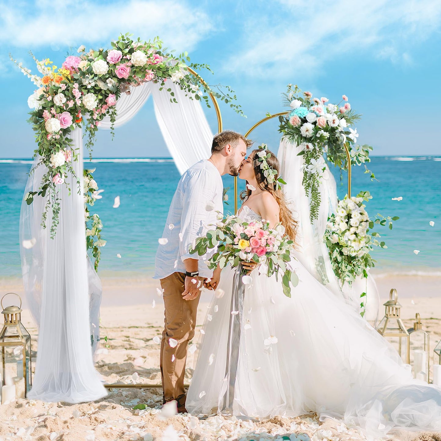 Metal Arch Backdrop Stand 7.2FT+6FT Wedding Arch Backdrop Stand Set of 2 Gold Backdrop Arch Stand Wedding Arch Frame for Wedding Ceremony Birthday Party Decoration Arbors of Metal