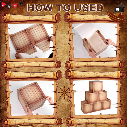 Zeivvnef Pirate Party Decorations Wooden Party Box Western Cowboy Party Decorations - Ocean or Pirate Party Favors Adventure Birthday Photo Booth Props, 6 Pack