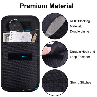 Wisdompro Faraday Pouch: RFID Blocking Anti-Theft Remote Key Protector, Black (2 Pack Pu Leather), Modern