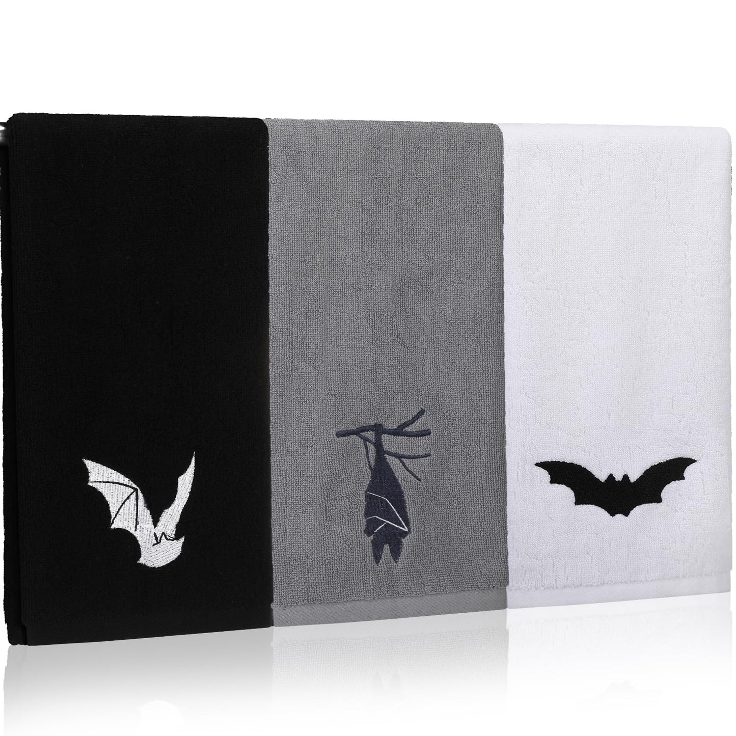 Breling 3 Pcs Kitchen Hand Towels 13.3 x 29 Inch Towels for Bathroom Soft Embroidered Home Decoration for Goth Kitchen Halloween Birthday Gifts(Polyester,Bat)