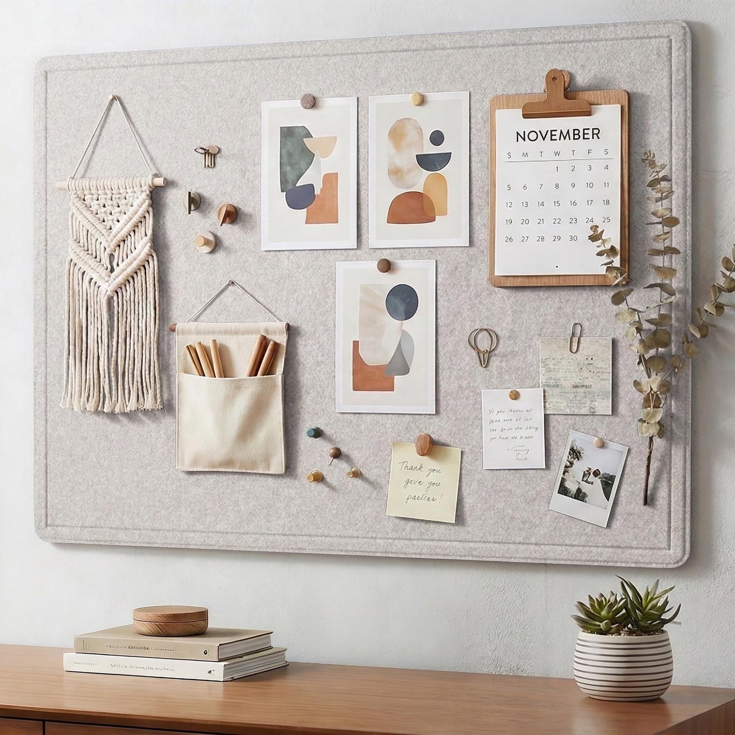 AKTOP Bulletin Board, 24" x 16" Foldable Felt Notice Pin Board for Wall, Decorative CorkBoard Photo Display Board with Self-Adhesive Tape, Vision Board Cork Board Alternative with 25 Pushpins - Latte