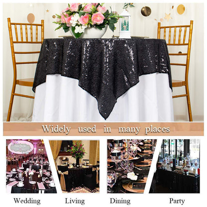 ShinyBeauty Black Tablecloths 36X36 Inch 2 Pieces Sequin Table Cloth for Party Sparkle Table Cloths Square Shimmer Table Overlay Small Wedding Birthday Halloween Tables Linen