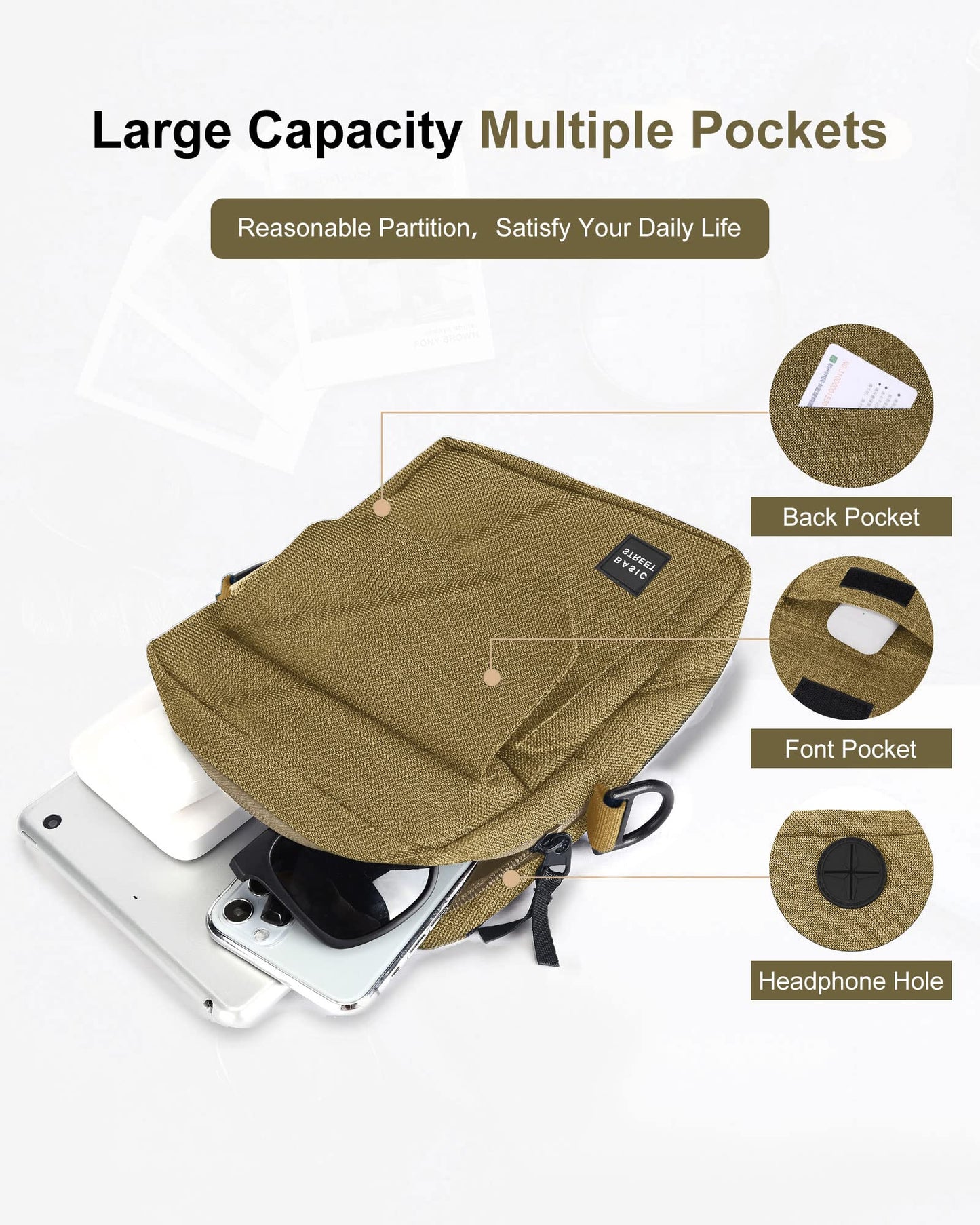 Unisex Khaki Large Crossbody Bag & Mini Messenger Satchel - Cell Phone Purse, Neck Pouch Wallet & Passport Holder