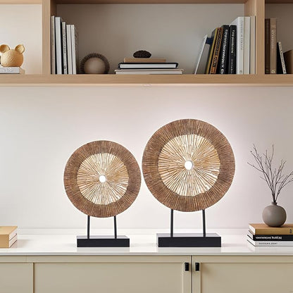 XMGZQ Wood Color Minimalist Round Statue Above Cabinet Decor Kitchen,Modern Decorative Sculpture Home Decorations for Living Room Coffee Table,Shelf Decor Items,Center Pieces Decoration