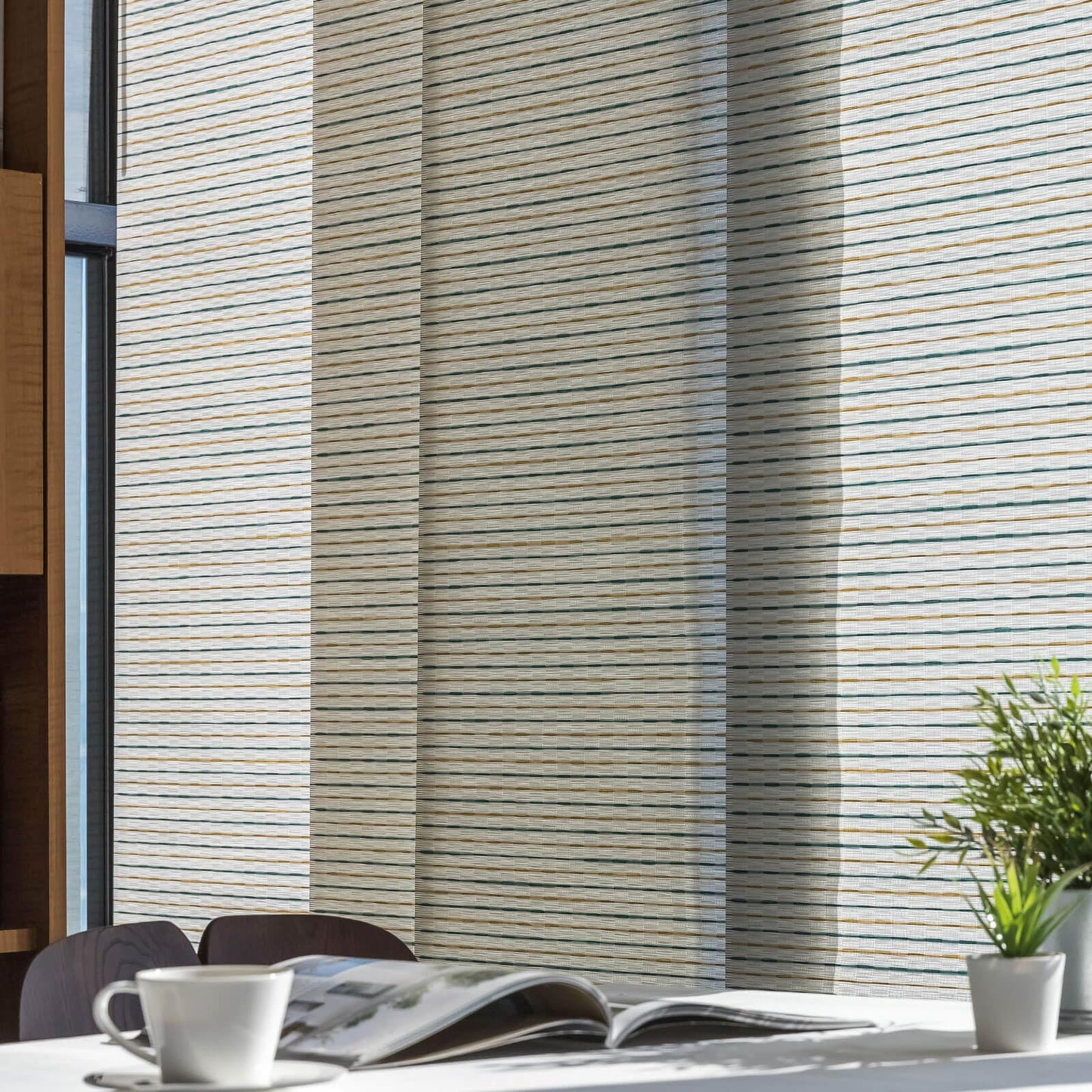 GoDear Design Adjustable Sliding Panel Track Room Dividers 45.8"- 86" W x 96" H, Extendable Vertical Blinds for Sliding Glass Doors Windows Wall Partitions, Trimmable Fabric Panel Curtains, Serenity