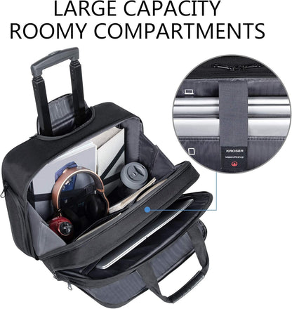 KROSER Rolling Premium Briefcase Fits Up to 17.3 Inch Laptop Water-Repellent Overnight Computer Bag with RFID Pockets for Travel/Business/School/Men/Women-Black