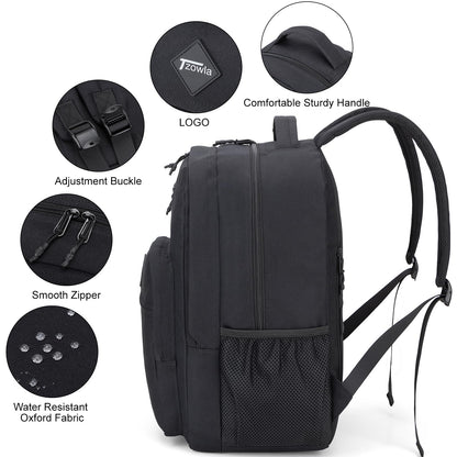 Tzowla School Backpack for Teen Girs and Boys,15.6 Inch Laptop Bookbag for 14-18 Teenage,Lightweight Students Backpacks for College/Campus/High Shool,Water Resistant Casual Daypack(Black)
