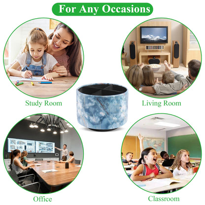 Haecsfl Round Leather Art Supply Organizer,Remote Control Holder,360-degree Rotating Pen Organizer with 4 Compartments(1-Marble Jade)