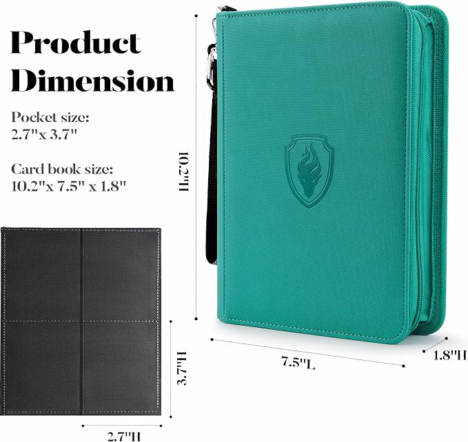 Fabmaker Premium 4 Pocket Zip Card Binder, Trading Card Binder for 320 Cards, Portable PU Card Collection Binder, Collector Card Album Folder for Game & Sports Cards (Turquoise)