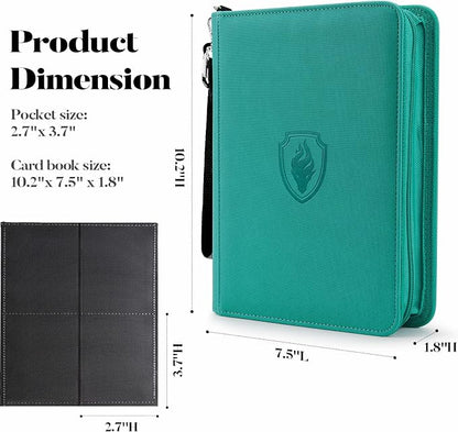 Fabmaker Premium 4 Pocket Zip Card Binder, Trading Card Binder for 320 Cards, Portable PU Card Collection Binder, Collector Card Album Folder for Game & Sports Cards (Turquoise)