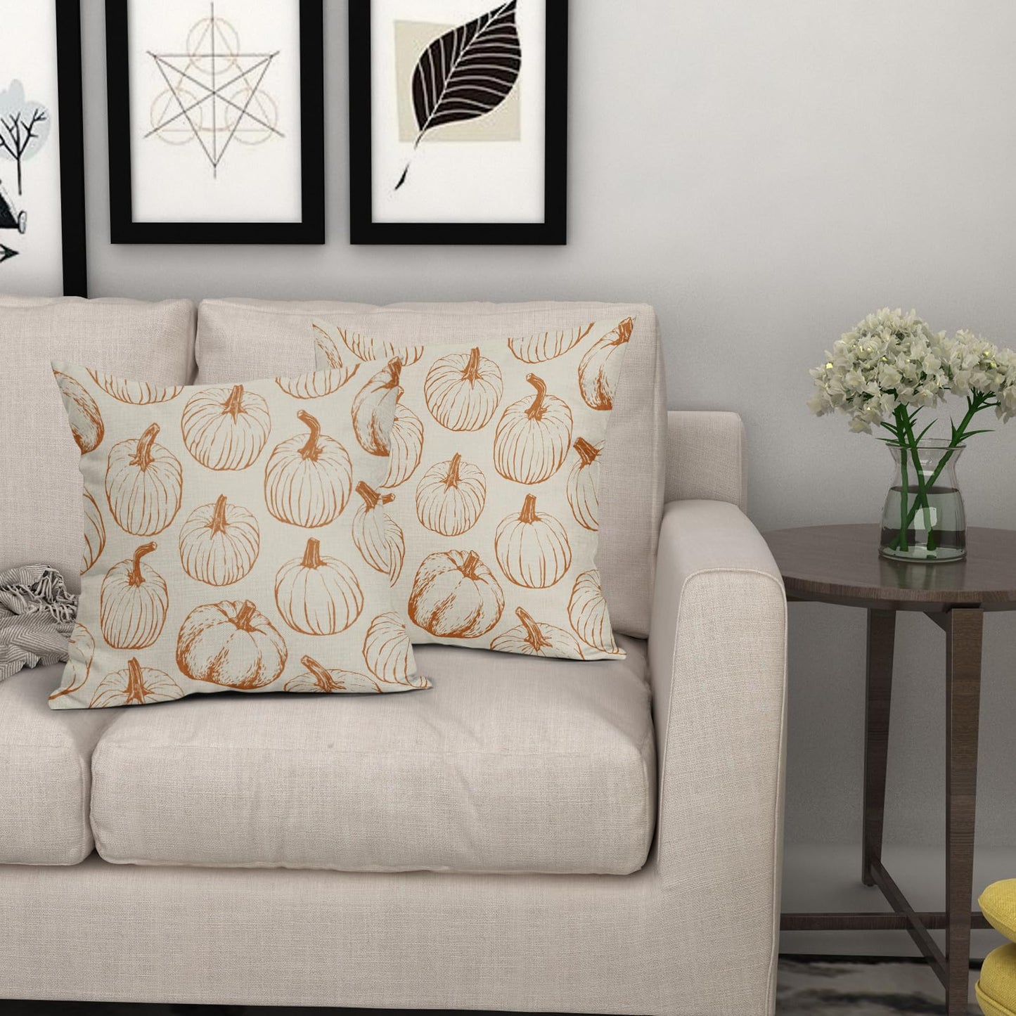 Aytipun Fall Pillow Covers 20x20 Set of 2 Burnt Orange Pumpkin Autumn Harvest Decorative Pillowcases Outdoor Throw Cushion Case Sofa Couch Bed Decor