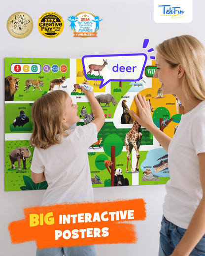 TEKFUN Talking Learning Poster Set for Toddlers 1-3, Interactive Educational Wall Poster with Speaking Pen, Screen-Free Letter & Word Learning for Homeschooling & Preschool Classroom