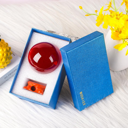 Red Crystal Ball 80mm/3.1 inch with Rose Wooden Stand and Gift Box for lensball Photography,Fortune Teller,Feng Shui, Witchcraft Decor,Scrying,Magic,Quartz Crystal Orb Prop Decorative Glass Sphere