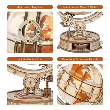 ROBOTIME 3D Wooden Puzzle for Adults- Luminous Globe ST003 - Wooden 3D Puzzles for Adults with LED Light - Globe Model Building Kit for Teens & Adults