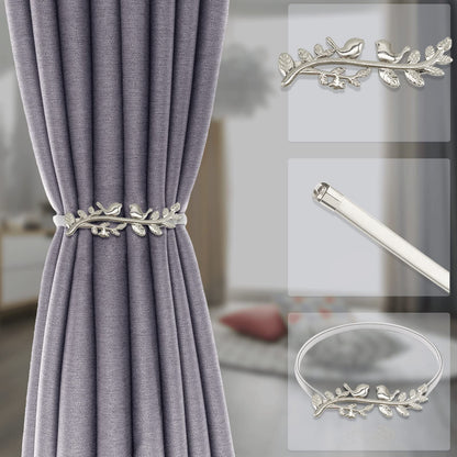 4Pack Curtain Tiebacks Aluminum Alloy Spring Design Curtain Holdback Leaf Carving Design Curtain Ties for Drapes Curtain Ties Backs Curtain Modern Style Curtain Holdback Decor (Silver Bird)