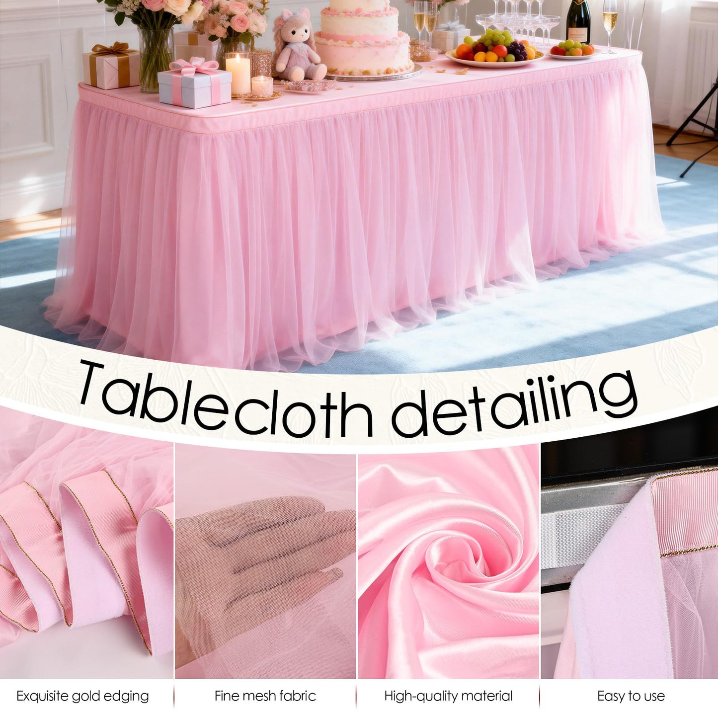 THARAHT Tulle Table Skirt 6FT 180CM Long for Rectangle Tables Round Tables Ruffle Desk Skirt for Princess Girls Birthday Party Cake Dessert Decorations Table Skirt