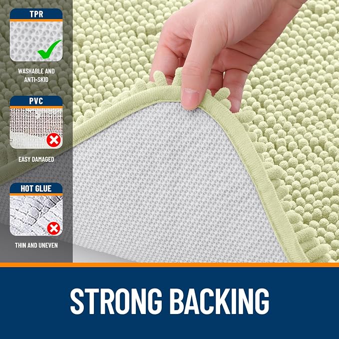 OLANLY Toilet Rugs U-Shaped 24x20, Extra Soft Absorbent Chenille Contour Bathroom Rugs for Toilet, Dry Quickly, Machine Washable, Non-Slip Bath Mat, Vanilla