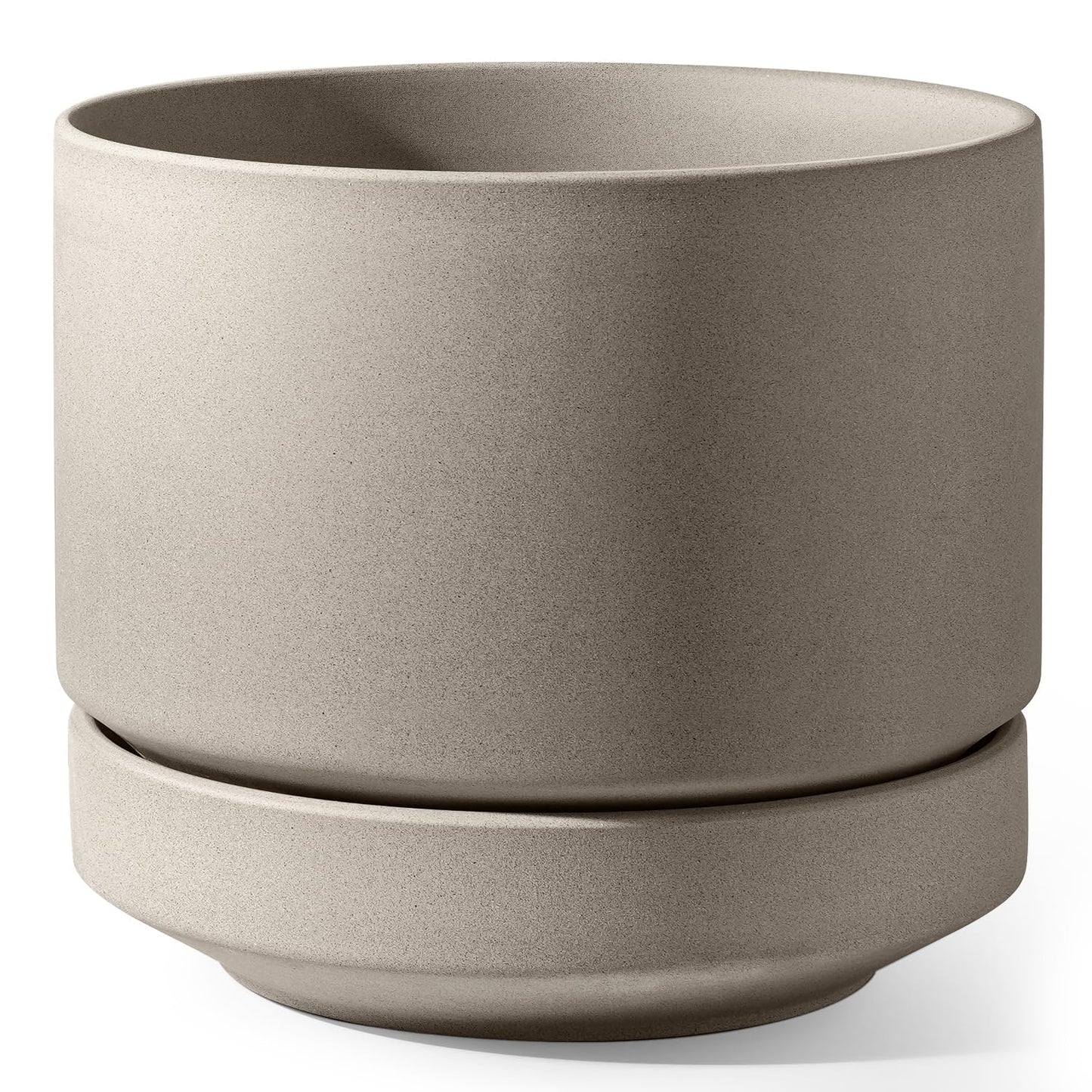 LE TAUCI 12 Inch Pots for Plants with Saucer | Ceramic Outdoor & Indoor Planter Pot for Plants | Drainage Hole, Mesh Pad | Unglazed Porous | Modern for Home, Office and Patio – Neutral Gray