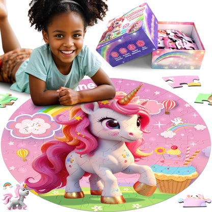 ZIZZ Unicorn Toy for Girls Kids - Best 70 Pieces Unicorn Floor Puzzle for Kids Age 3 4 5 6 7 8 Years Old Girls Learning & Educational Toys Toddlers Gifts for Birthday Easter Basket Stuffers Activity