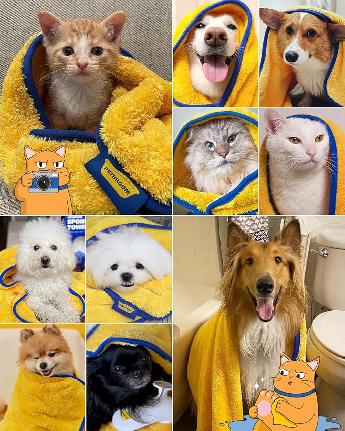 PETHROOM Ultra Absorbent Pet Towel | Quick-Drying, Soft Microfiber Dog & Cat Bath Towel | Lightweight, Durable, Fast Water-Soaking | Ideal for All Breeds (Large) 23.6" x 47.2"