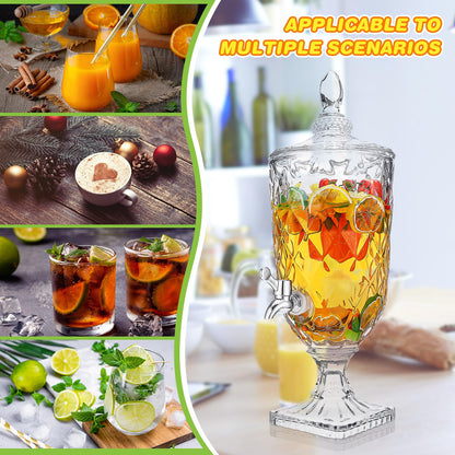 Nuogo 2 Pcs 0.8 Gallon Drink Dispensers for Parties Glass Beverage Dispenser with Stand and Spigot Vintage Iced Beverage Dispenser Crystal Drink Dispensers Glass Fountain for Birthday Party Home