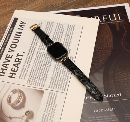 SNAKSTON Premium Faux Crocodile Leather Watch Band Compatible with Apple Watch Series Elegant Luxury Fashion Replacement Strap for Women Men Multi-Size Fit Luxury Multi-Tone Metal Buckle for iWatch Series 11/10/9/8/7/6/5/4/3/2/1/Ultra/SE (black, 42mm/44mm