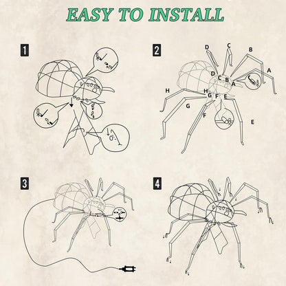 4.2Ft Giant Spider Halloween Decorations Outdoor 52" Light Up Spider with 90 LED Lights for Front Yard, Porch, Garden, Lawn, Halloween Party (Green)