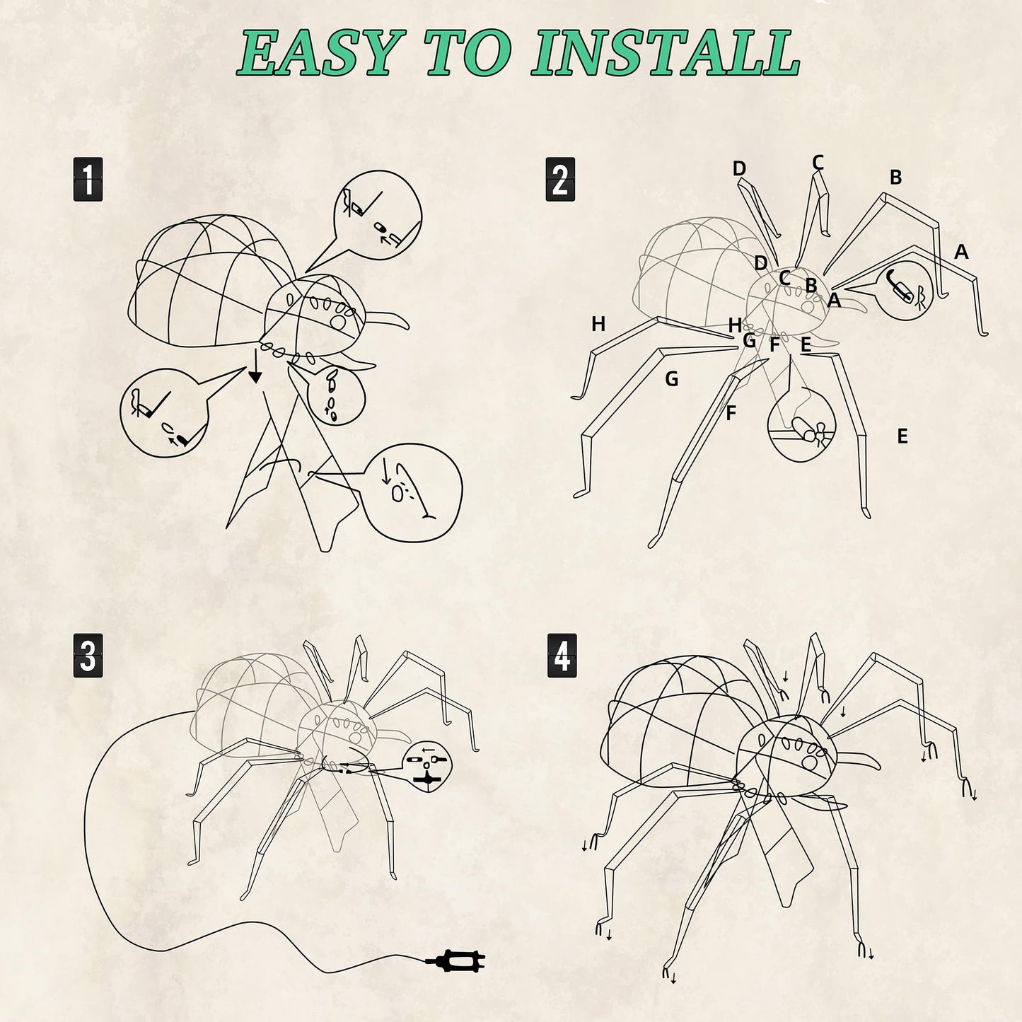 4.2Ft Giant Spider Halloween Decorations Outdoor 52" Light Up Spider with 90 LED Lights for Front Yard, Porch, Garden, Lawn, Halloween Party (Green)