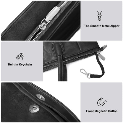 monrich Large Black Tote Bag for Women Work Vegan Leather 23L Womens Tote Purse with Zipper Ladies Handbags