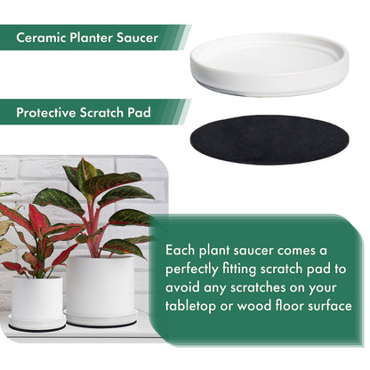 D'vine Dev Modern Round 8.7 Inch Ceramic Plant Pot Saucer, Planter Pot Drainage Tray for Indoor Plants, Matte White, 97-T-A-4