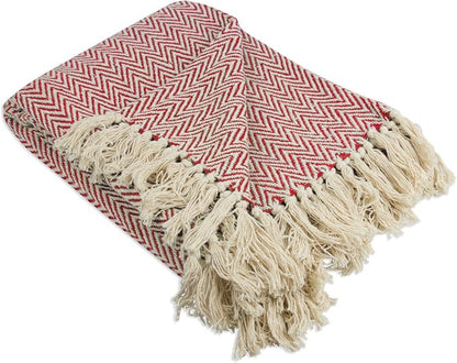 DII Chevron Throw Collection Handloomed Cotton, 50x60, Tango Red