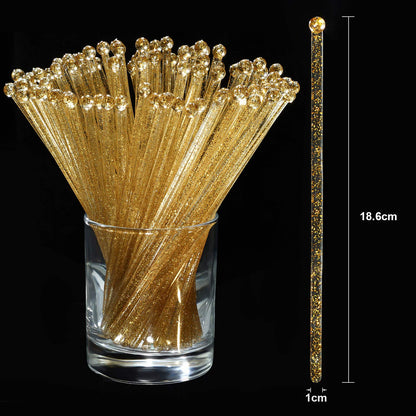 Honoson 100 Pcs Clear Swizzle Sticks Ball Head Stirrer Disposable Plastic Round Top Swizzle Sticks Crystal Cake Pops Bar Cocktail Coffee Drink Stirrers for Party Wedding Supplies(Gold)