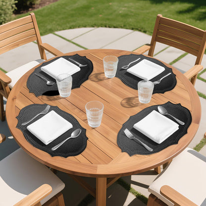 fanquare Faux Leather Placemats Set of 6,Oval Heat-Resistant Wipeable Surface Tablemats, Non-Slip Grip, Waterproof Table Décor for Dining, Black