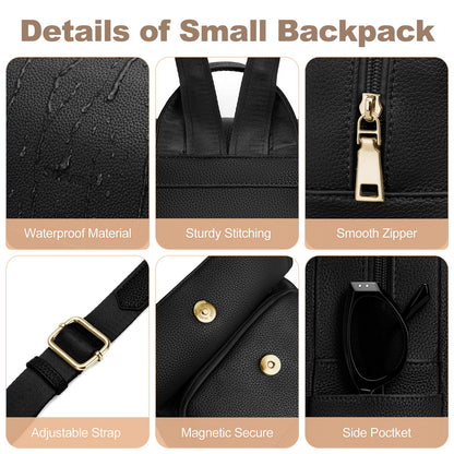 SYTRAH Mini Backpack Purse for Women, Causal Small Backpack with Built-in RFID Wallet & 11" Tablet Sleeve, Stylish Travel Daypack for Daily Black
