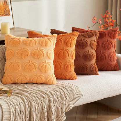 MIULEE Fall Throw Pillow Covers 18x18 Set of 2 Autumn Decorations Pumpkin Accent Pillowcase for Outdoor Porch Sofa Couch Bed Living Room Plush Faux Fur Halloween Farmhouse Home Decor