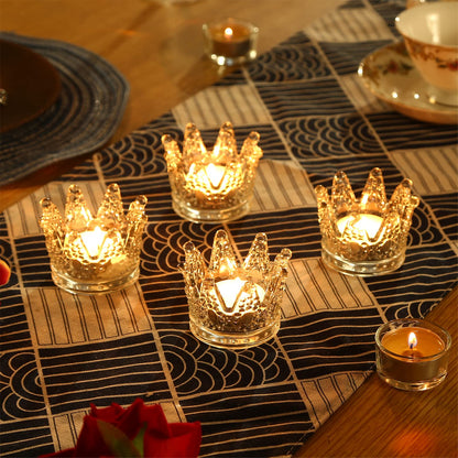 GOLDEAL 12 Pcs Crown Tealight Candle Holders,Votive Candle Holders，Clear Glass,IdealHolder for Wedding Centerpieces,Party,Dinner, Christmas Decorations