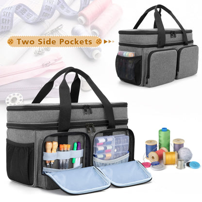 BAFASO Large Sewing Organizer Bag with an Individual Pouch and Detachable Dividers, 2 Layers Sewing Storage Bag for Sewing Supplies, Gray