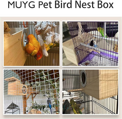 Large Parakeet Nesting Box for Cage,Transparent Bird Breeding Box Acrylic Parakeet Nest Natural Wood Bird Cage House for Parrot Cockatiel Budgies Canaries Lovebirds (L)