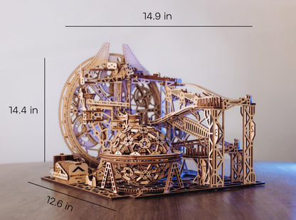 Wood Trick Wooden Marble Run Electric Motorized - 3D Wooden Puzzles for Adults to Build - 15x14 in - Roller Coaster Wooden Model Kits for Adults to Build