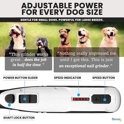 Diamondg Cordless Dog Nail Grinder with Quiet Sound & LED Tip for Large & Small Dogs, 4hrs. Runtime - Electric Dog Nail Trimmer, Heavy Duty Rotary Tool Alternative to Toenail Clippers & Filers