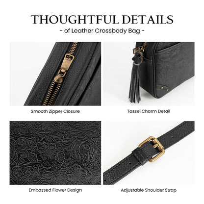befen Black Crossbody Purses for Women Embossed Genuine Leather Small Handbag with RFID Blocking Anti-Theft Cross Body Bags for Daily Travel