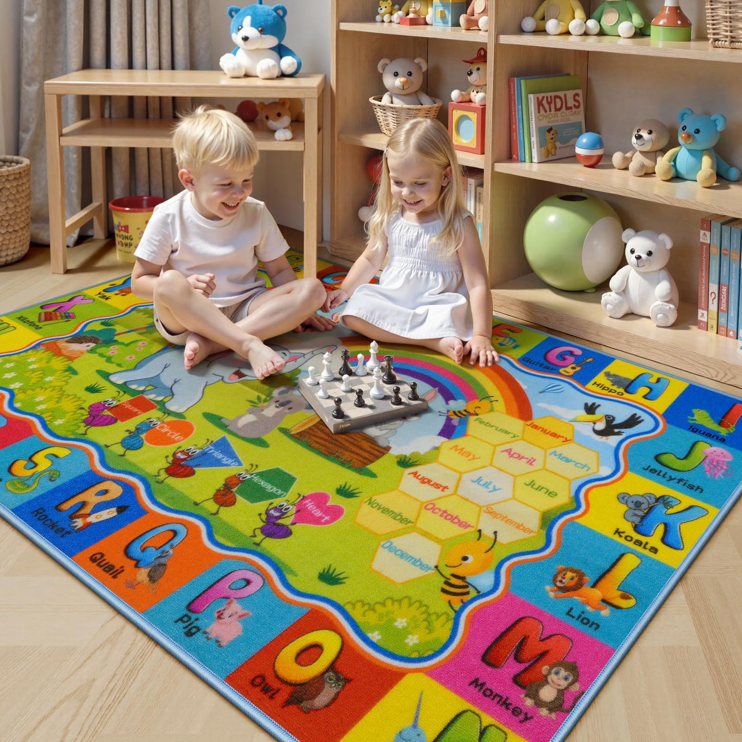STARUIA ABC Kids Rug for Playroom, Non-Slip Educational Toddler Rug for Learning Alphabet Animals Numbers Months Shapes, Washable Playroom Rugs for Daycare Classroom Nursery Decor (36"X59")