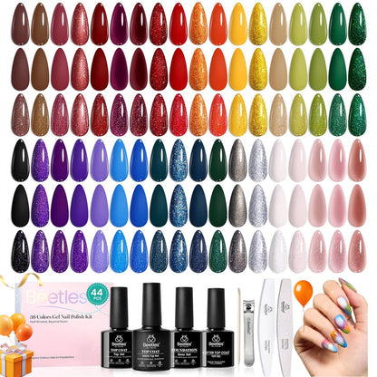 Beetles Fall Gel Nail Kit, Mystic Wonderland Gel Polish Set, 36 Colors Burgundy Brown Orange Red Polish Kit with Base Coat Glossy Matte & Glitter Top Coat Soak Off UV Led Nails Gifts for Women